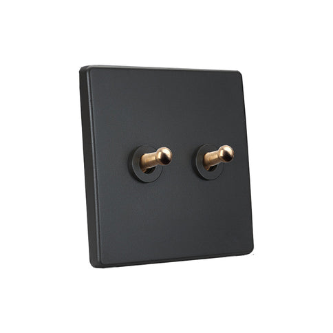 Elegant Grey 2 Gang Brass Toggle Switch