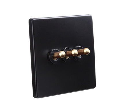 Classy Black 3 Gang Brass Toggle Switch