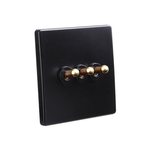 Classy Black 3 Gang Brass Toggle Switch