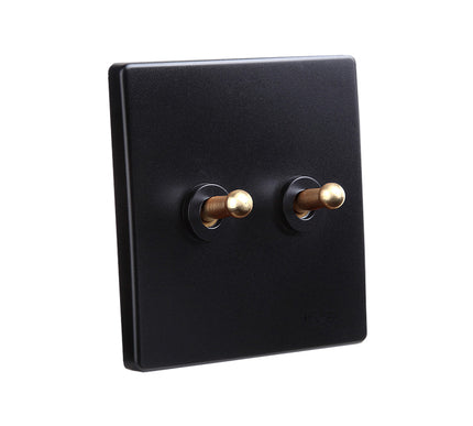 Classy Black 2 Gang Brass Toggle Switch