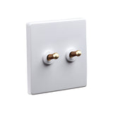 Classic White 2 Gang Brass Toggle Switch