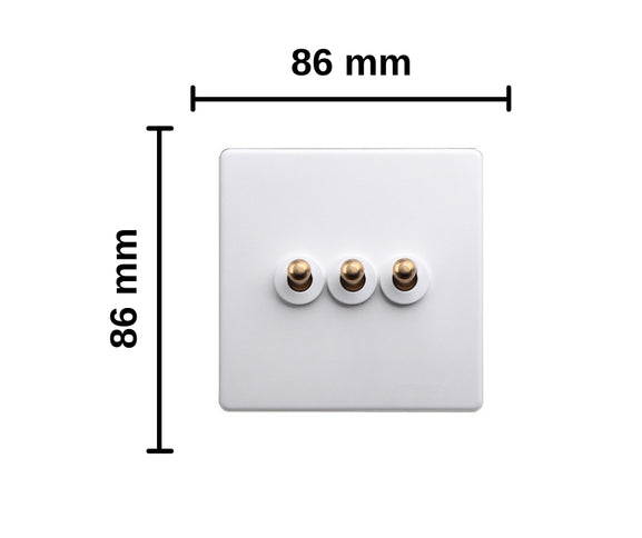 Classic White 3 Gang Brass Toggle Switch