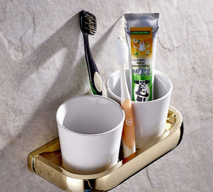 Gold Modern Double Toothbrush Holder #201927